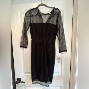 French Connection black long sleeve sheer overlay dress.